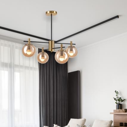 Lámpara colgante LILOU 4xE14/5W/230V dorado/negro/beige ahumado