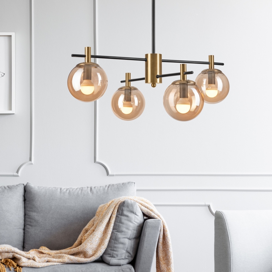 Lámpara colgante LILOU 4xE14/5W/230V dorado/negro/beige ahumado