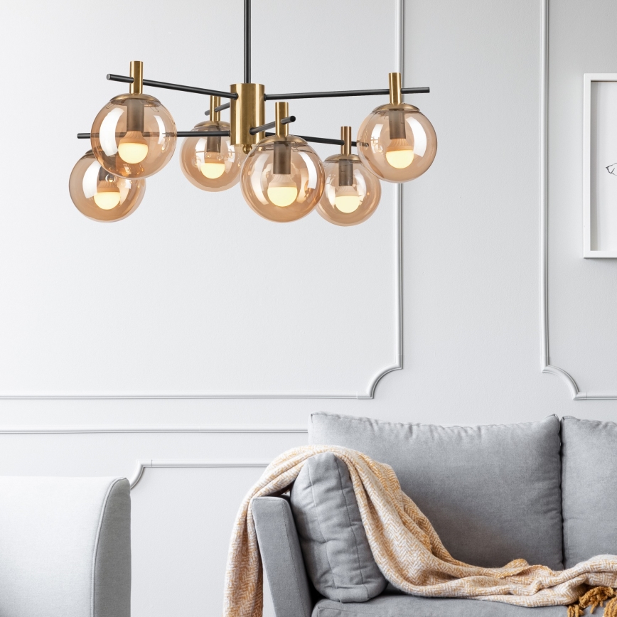Lámpara colgante LILOU 6xE14/5W/230V dorado/negro/beige ahumado
