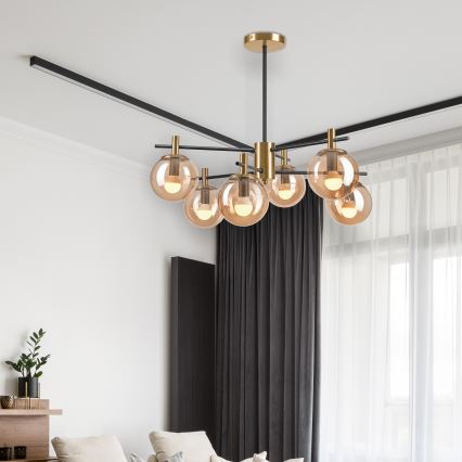 Lámpara colgante LILOU 6xE14/5W/230V dorado/negro/beige ahumado
