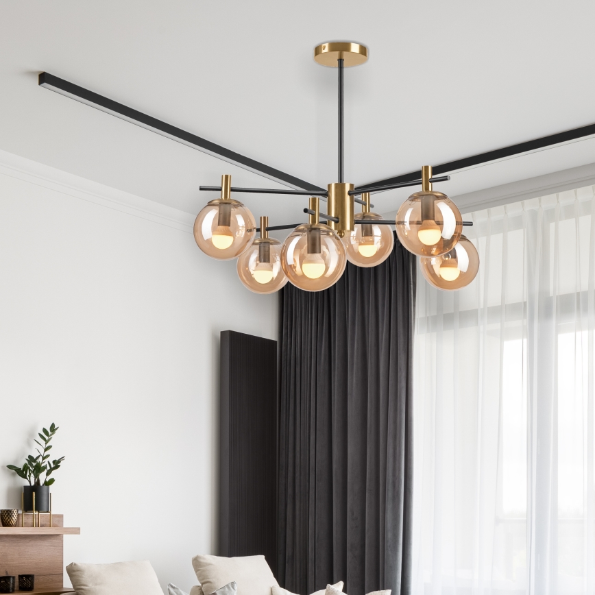 Lámpara colgante LILOU 6xE14/5W/230V dorado/negro/beige ahumado