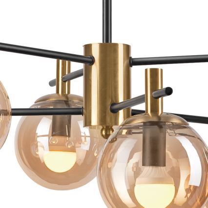 Lámpara colgante LILOU 6xE14/5W/230V dorado/negro/beige ahumado
