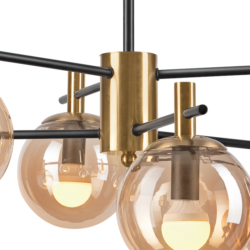 Lámpara colgante LILOU 6xE14/5W/230V dorado/negro/beige ahumado