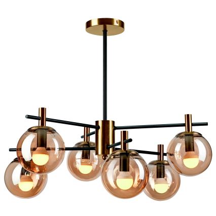 Lámpara colgante LILOU 6xE14/5W/230V dorado/negro/beige ahumado