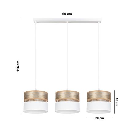 Lámpara colgante LIMA 3xE27/60W/230V dorado/blanco