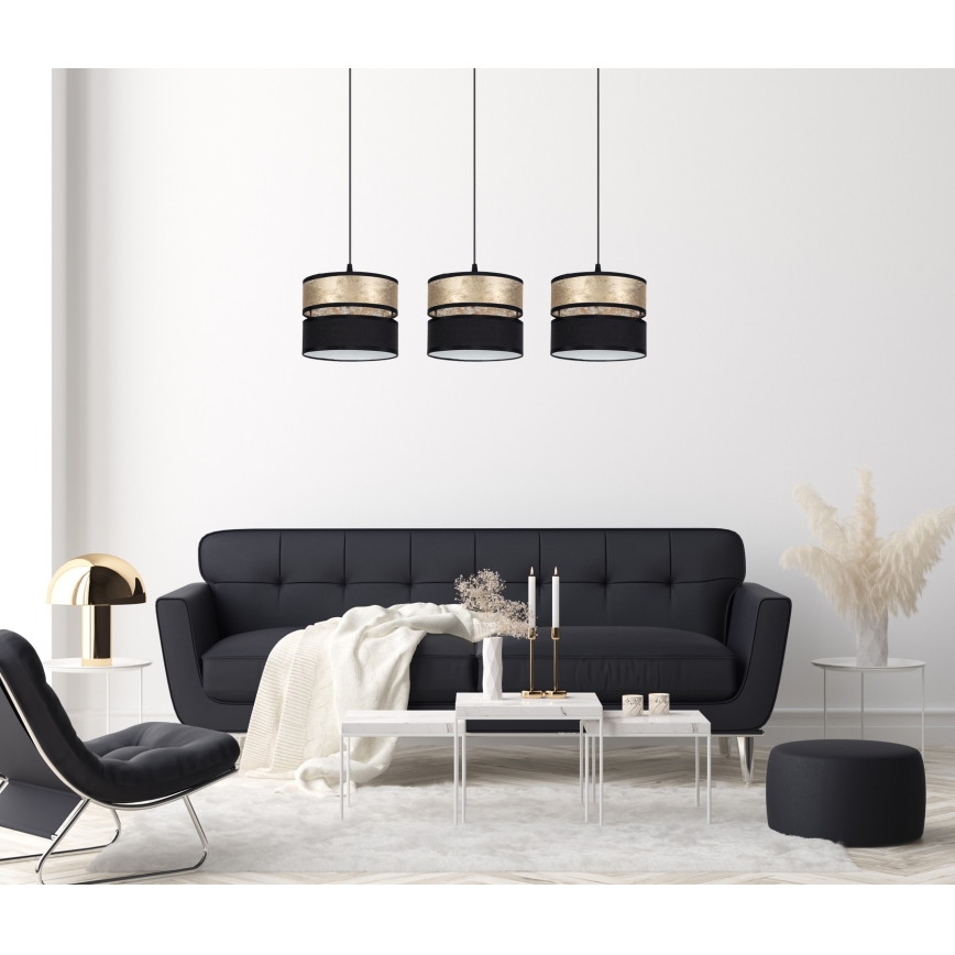Lámpara colgante LIMA 3xE27/60W/230V dorado/negro