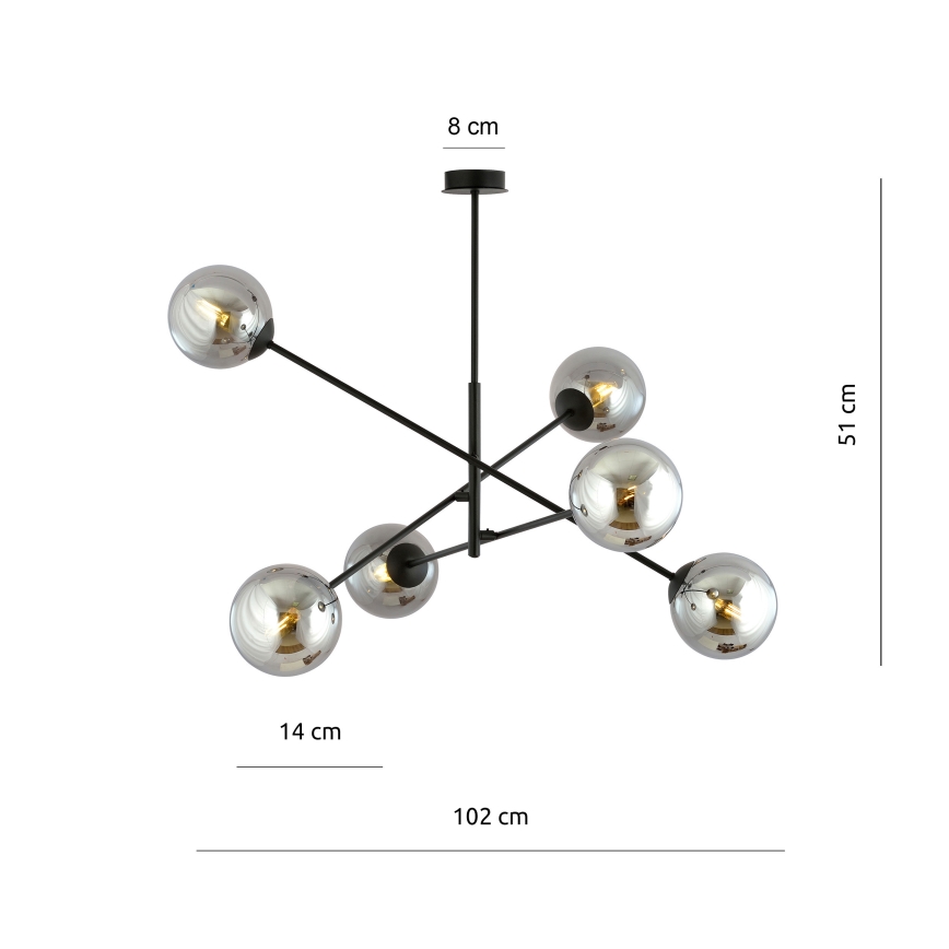 Lámpara colgante LINEAR 6xE14/10W/230V negro/gris