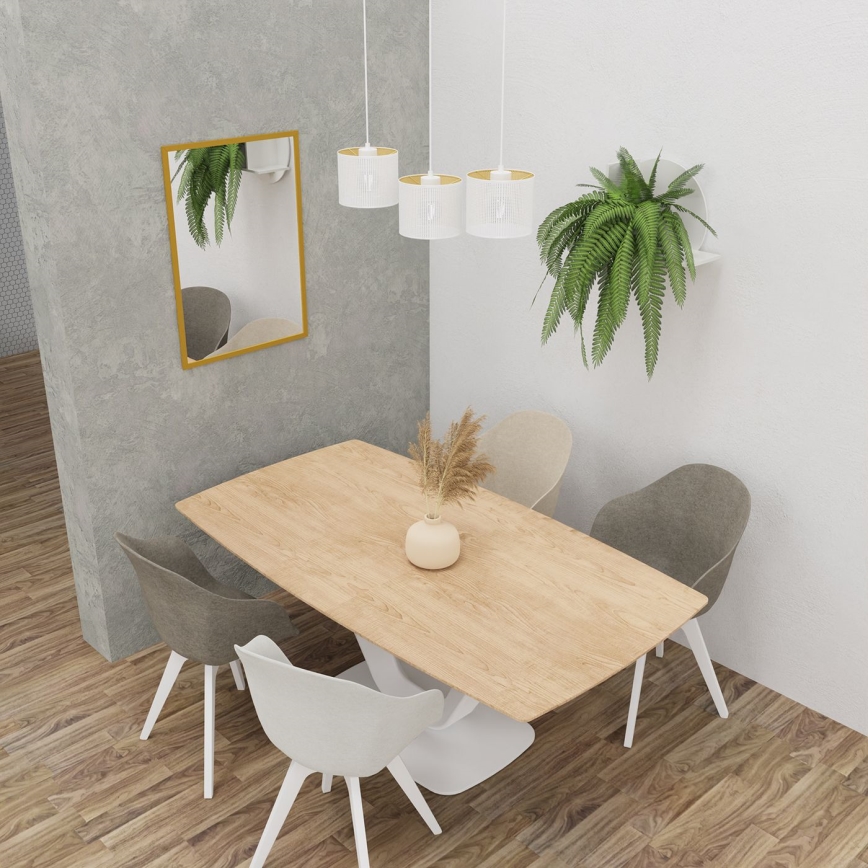 Lámpara colgante LOFT SHADE 3xE27/60W/230V blanco/dorado
