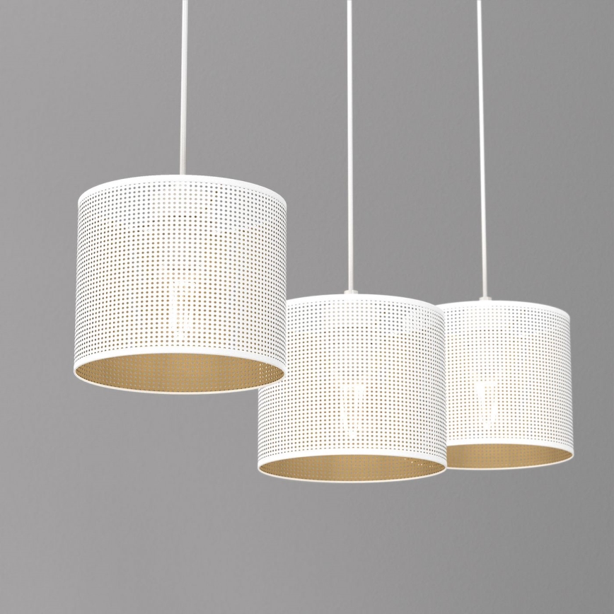 Lámpara colgante LOFT SHADE 3xE27/60W/230V blanco/dorado