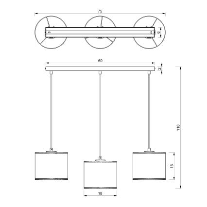 Lámpara colgante LOFT SHADE 3xE27/60W/230V blanco/dorado