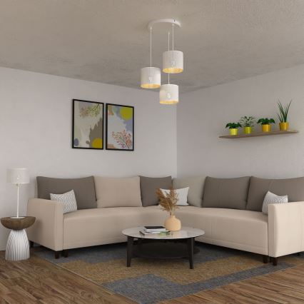 Lámpara colgante LOFT SHADE 3xE27/60W/230V blanco/dorado
