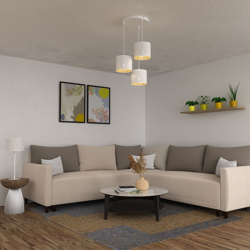 Lámpara colgante LOFT SHADE 3xE27/60W/230V blanco/dorado