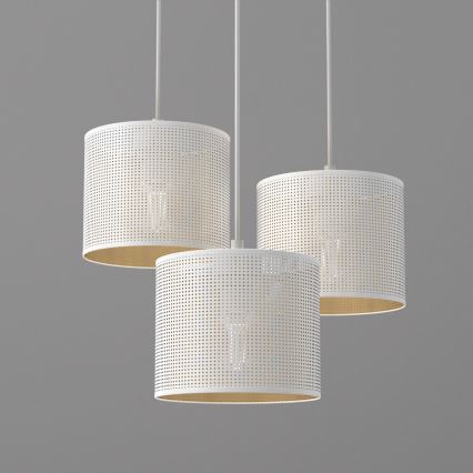 Lámpara colgante LOFT SHADE 3xE27/60W/230V blanco/dorado