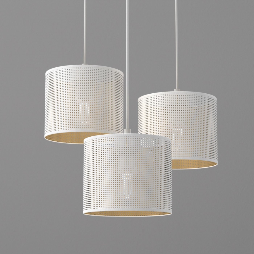 Lámpara colgante LOFT SHADE 3xE27/60W/230V blanco/dorado