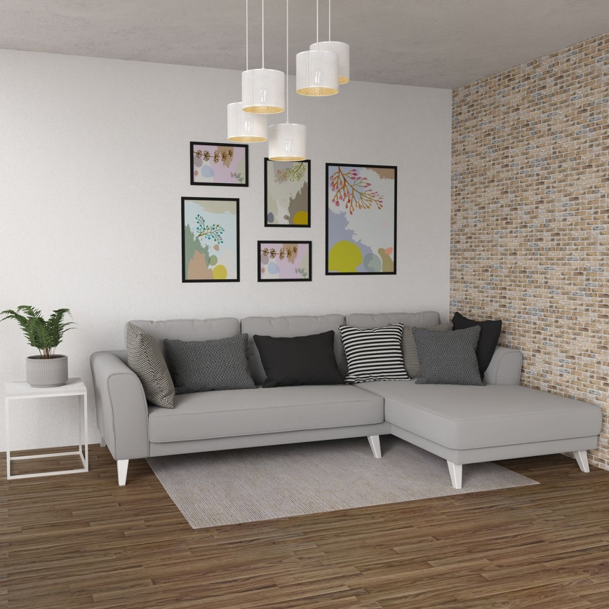 Lámpara colgante LOFT SHADE 5xE27/60W/230V blanco/dorado