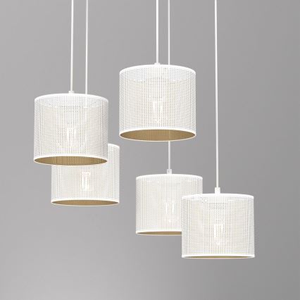 Lámpara colgante LOFT SHADE 5xE27/60W/230V blanco/dorado