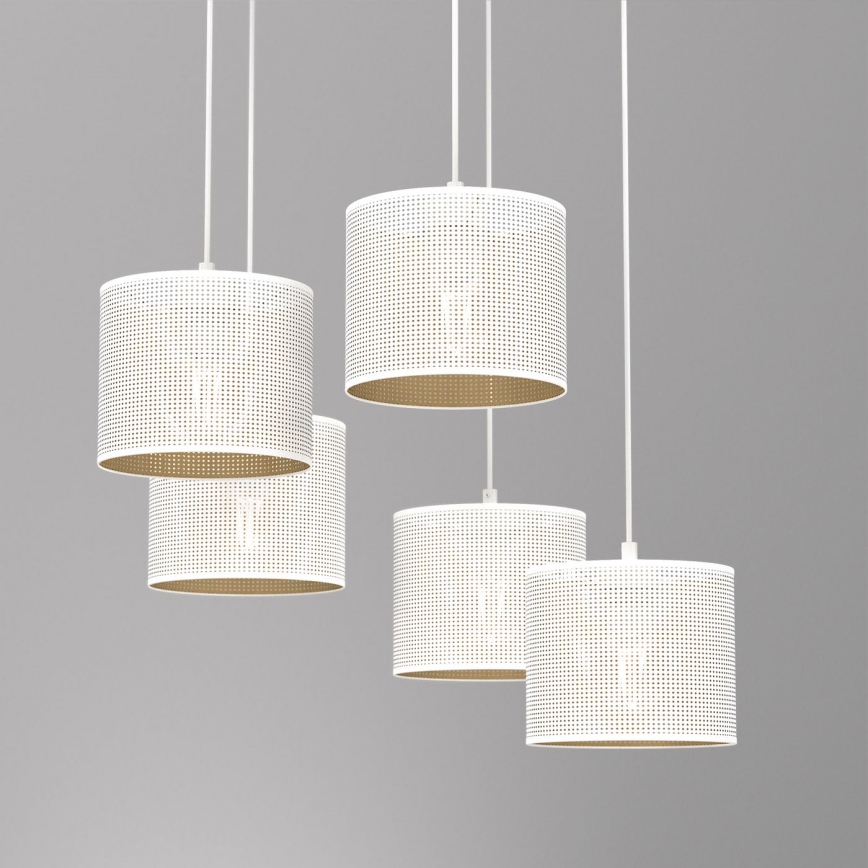 Lámpara colgante LOFT SHADE 5xE27/60W/230V blanco/dorado