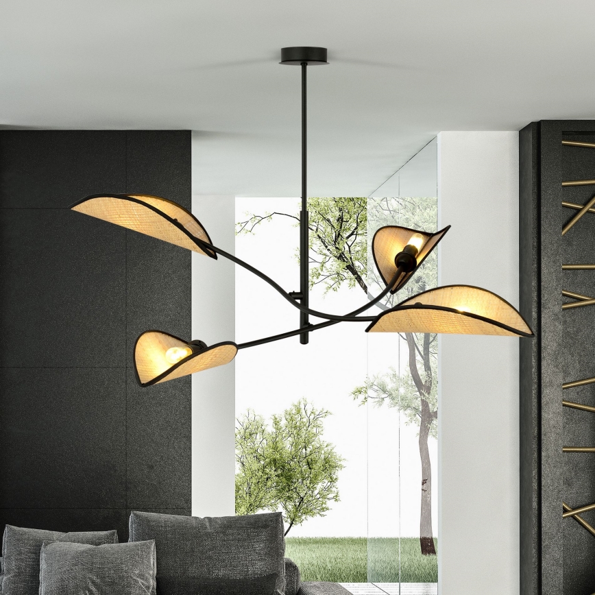 Lámpara colgante LOTUS 4xE14/10W/230V negro/beige