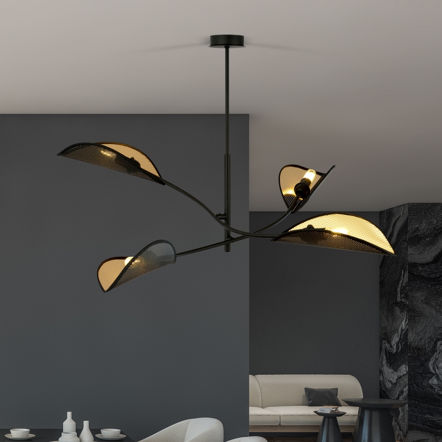 Lámpara colgante LOTUS 4xE14/10W/230V negro/dorado