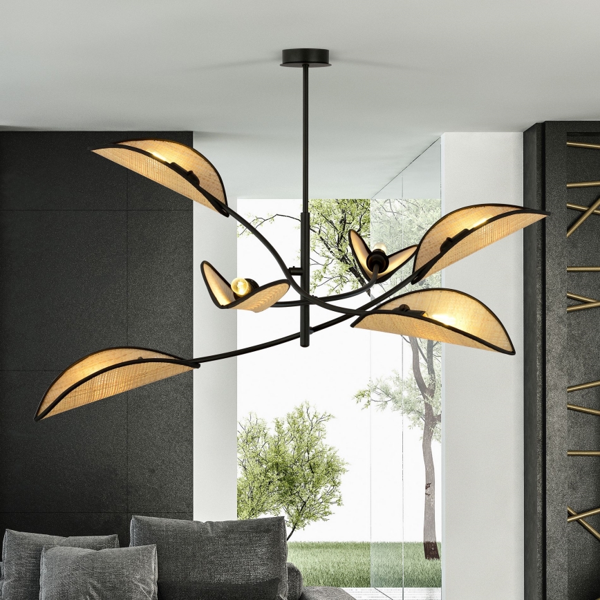Lámpara colgante LOTUS 6xE14/10W/230V negro/beige