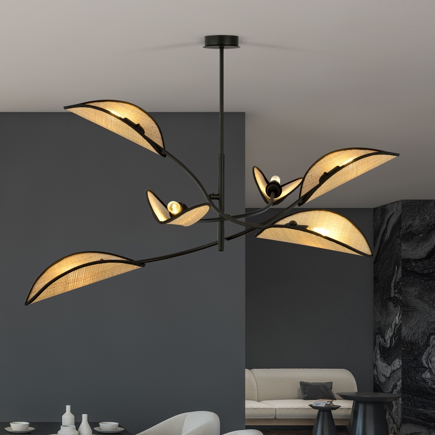 Lámpara colgante LOTUS 6xE14/10W/230V negro/beige