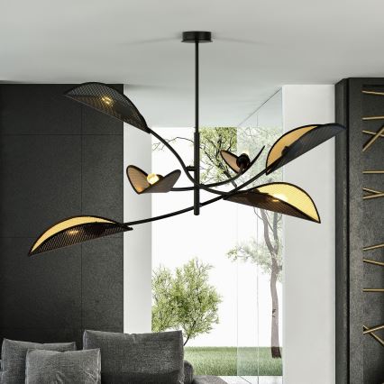 Lámpara colgante LOTUS 6xE14/10W/230V negro/dorado