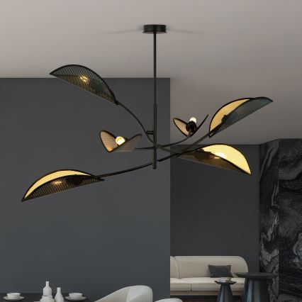 Lámpara colgante LOTUS 6xE14/10W/230V negro/dorado