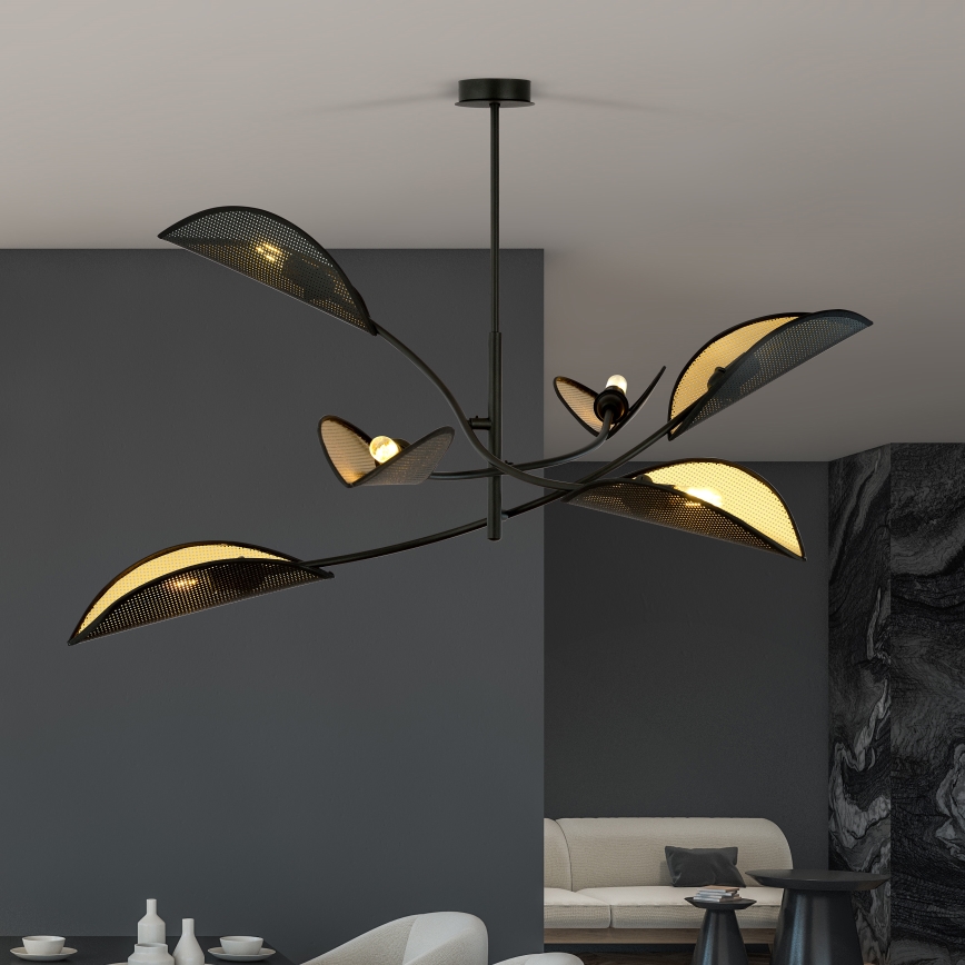 Lámpara colgante LOTUS 6xE14/10W/230V negro/dorado