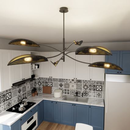 Lámpara colgante LOTUS 6xE14/10W/230V negro/dorado