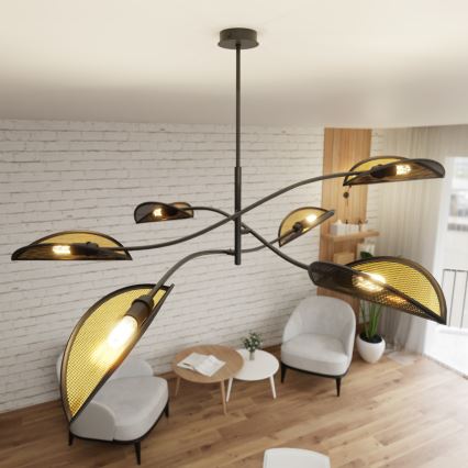 Lámpara colgante LOTUS 6xE14/10W/230V negro/dorado