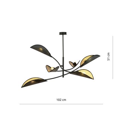 Lámpara colgante LOTUS 6xE14/10W/230V negro/dorado