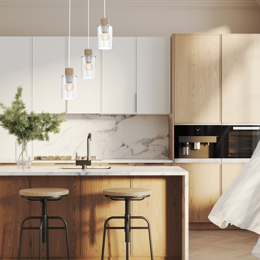 Lámpara colgante MADERA 3xE27/60W/230V blanco/madera