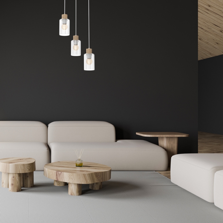 Lámpara colgante MADERA 3xE27/60W/230V blanco/madera