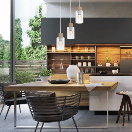Lámpara colgante MADERA 3xE27/60W/230V blanco/madera