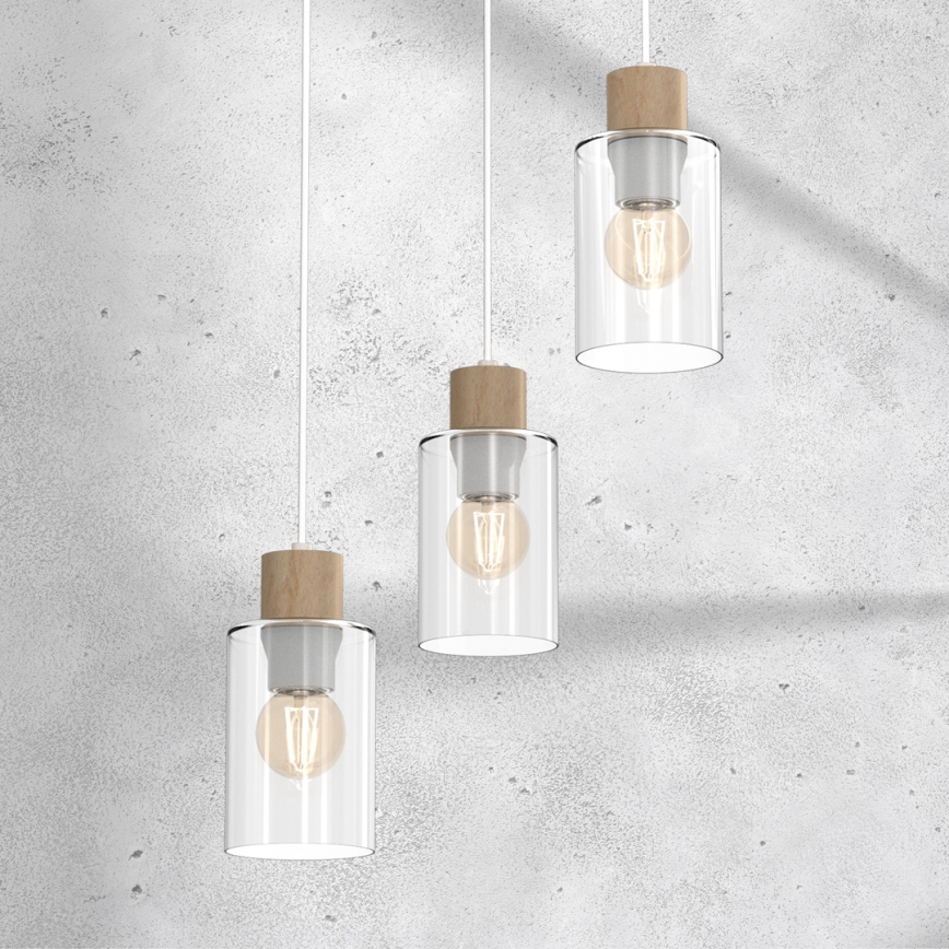 Lámpara colgante MADERA 3xE27/60W/230V blanco/madera