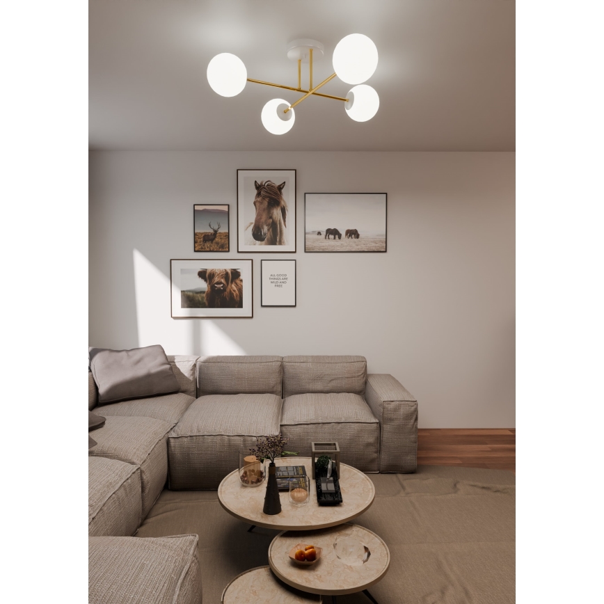 Lámpara colgante MAGNUM 4xE14/10W/230V blanco/dorado