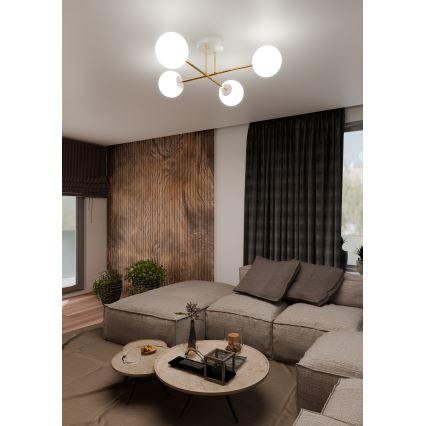 Lámpara colgante MAGNUM 4xE14/10W/230V blanco/dorado