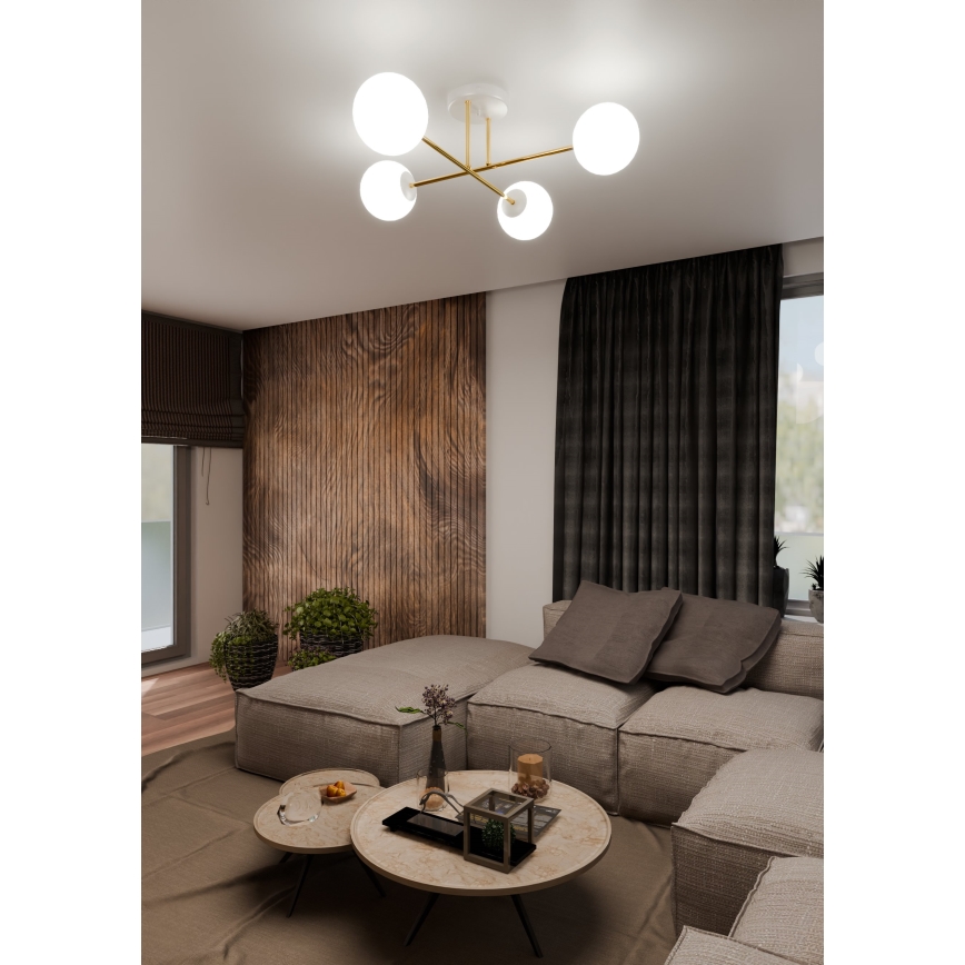 Lámpara colgante MAGNUM 4xE14/10W/230V blanco/dorado