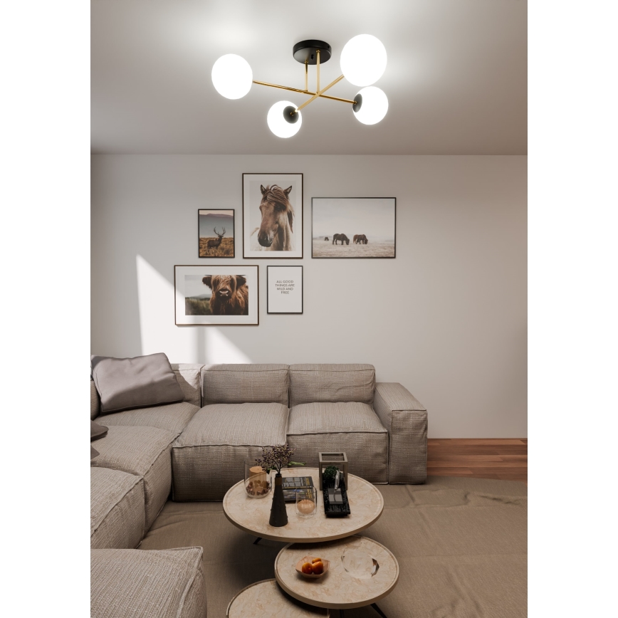Lámpara colgante MAGNUM 4xE14/10W/230V blanco/dorado/negro