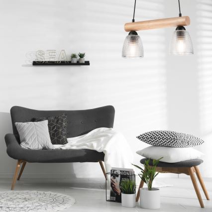 Lámpara colgante MARGIT 2xE27/60W/230V haya