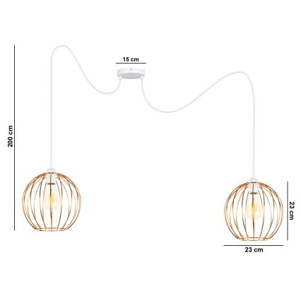 Lámpara colgante MATT 2xE27/60W/230V araña blanco/cobre