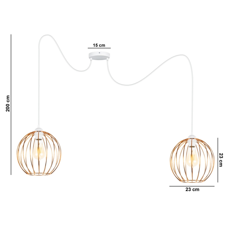 Lámpara colgante MATT 2xE27/60W/230V araña blanco/cobre