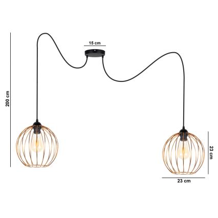 Lámpara colgante MATT 2xE27/60W/230V araña negro/cobre