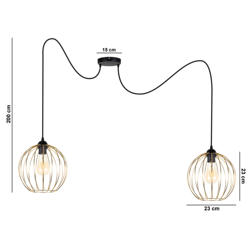 Lámpara colgante MATT 2xE27/60W/230V araña negro/dorado