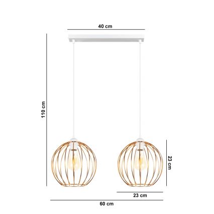 Lámpara colgante MATT 2xE27/60W/230V blanco/cobre