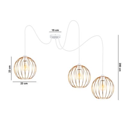 Lámpara colgante MATT 3xE27/60W/230V araña blanco/cobre