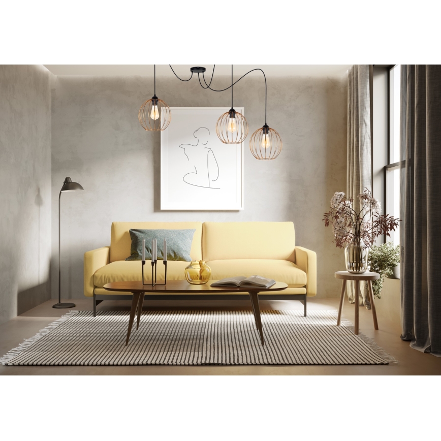 Lámpara colgante MATT 3xE27/60W/230V araña negro/cobre