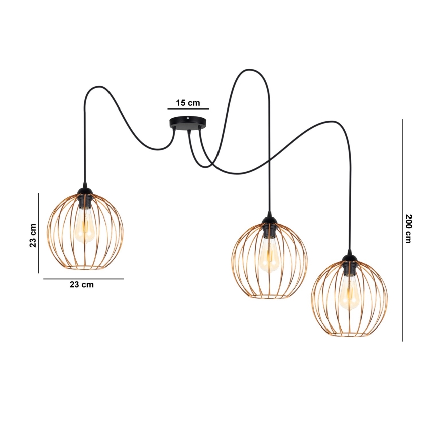 Lámpara colgante MATT 3xE27/60W/230V araña negro/cobre