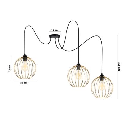 Lámpara colgante MATT 3xE27/60W/230V araña negro/dorado
