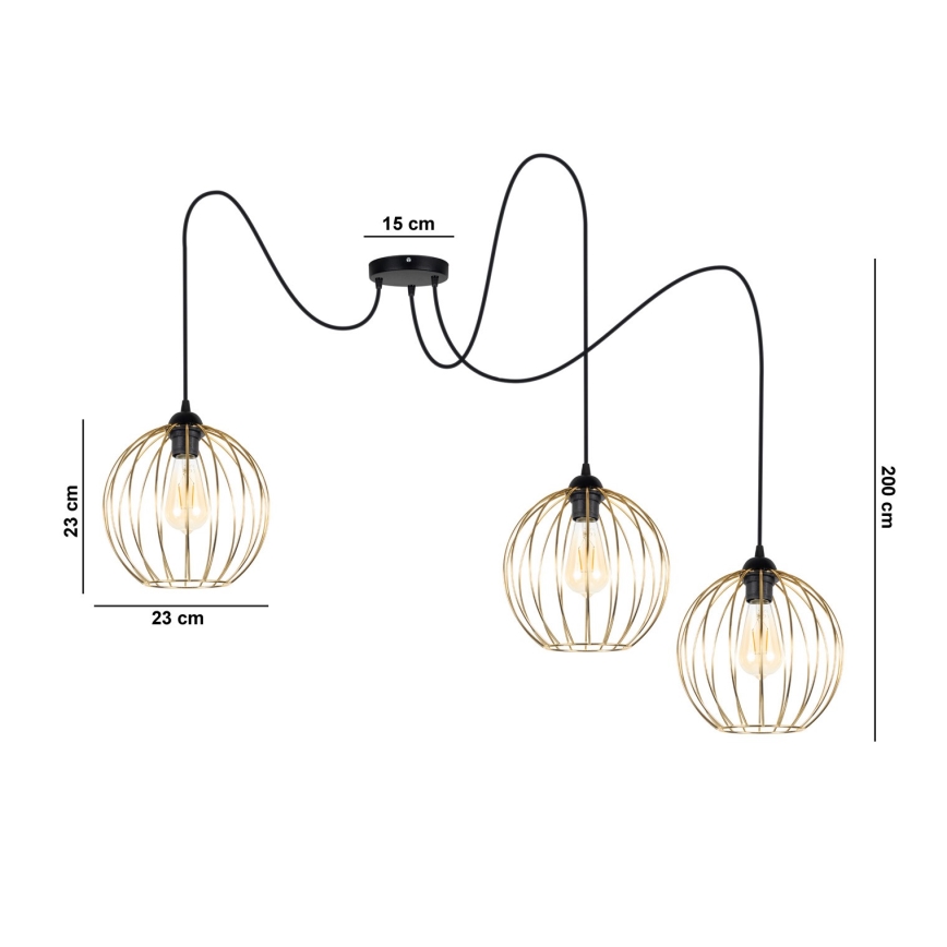 Lámpara colgante MATT 3xE27/60W/230V araña negro/dorado